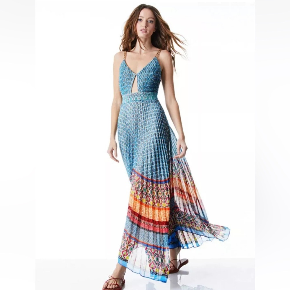 Alice + Olivia Gloria Chain-Strap Pleated Maxi Dress Size 4 - Picture 6 of 11